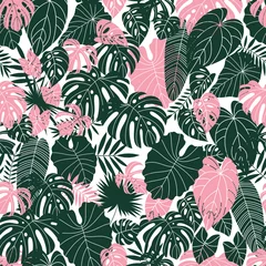 Foto op Canvas Tropical leaves seamless pattern. Elegant palm exotic elements background.  © Maria