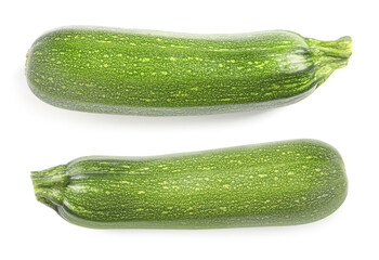 Fresh ripe zucchinis on white background, top view