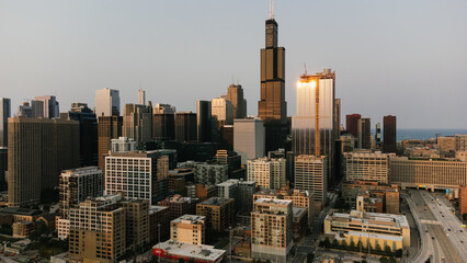 Chicago city from aerial view - obrazy, fototapety, plakaty