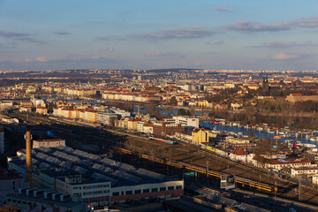 Winter Prague City from the Hill Devin in the sunny Day, Czech Republic