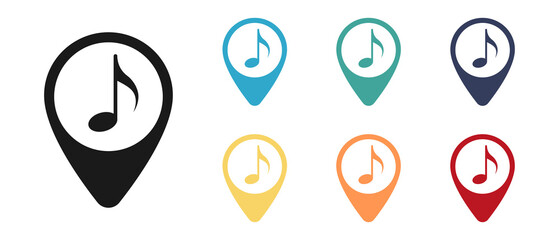 Music, notes vector icon set, label on the map. Illustration