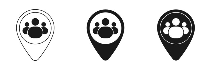 People, group concept vector icon set, label on the map. Set of multicolored icons. Illustration