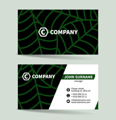 Business card with abstract modern design. Green lines on a black background.