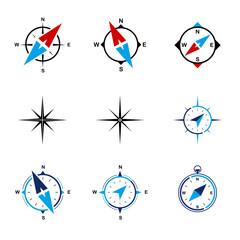 Compass, tourism and travel related icons. thin vector icon set.