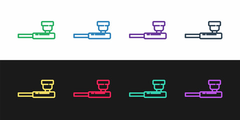 Set line Smoking pipe with smoke icon isolated on black and white background. Tobacco pipe. Vector Illustration