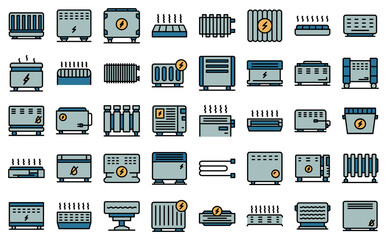 Convector icons set outline vector. Radiator bars. Central climate