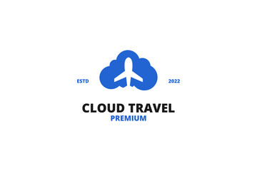 Travel logo with plane and cloud icon design vector template