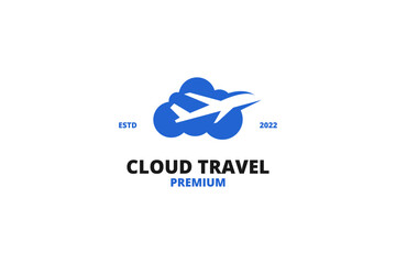 Travel logo with plane and cloud icon design vector template