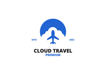 Travel logo with plane and cloud icon design vector template