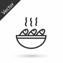 Grey line Fish soup icon isolated on white background. Vector.