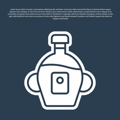 Blue line Bottle of maple syrup icon isolated on blue background. Vector