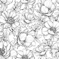 Seamless floral pattern with peonies.