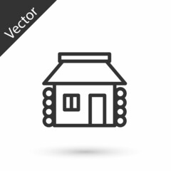 Grey line Old Ukrainian house hut icon isolated on white background. Traditional village house. Vector