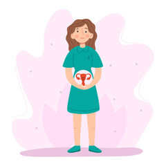 Gynecology checkup for women. Female reproductive system exam, treatment and therapy. Vector illustration