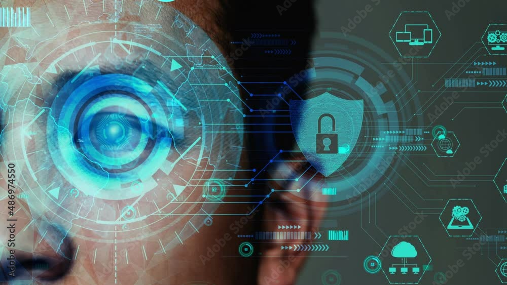 Poster cyber security encryption technology to protect data privacy conceptual . 3d render computer graphic