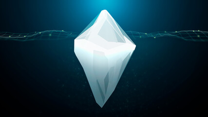 Illustration background iceberg polygon mesh under sea water surface for invisible opportunity crisis risk problem in innovation data digital technology information organization strategy management