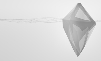 Illustration background iceberg polygon mesh under sea water surface for invisible opportunity crisis risk problem in innovation data digital technology information organization strategy management