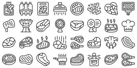 Chop icons set outline vector. Meat rib. Pork bacon
