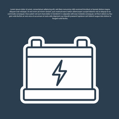 Blue line Car battery icon isolated on blue background. Accumulator battery energy power and electricity accumulator battery. Vector