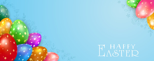 Easter Eggs and Floral Elements on Blue Banner