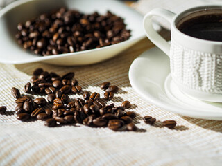 Morning aromatic coffee in a beautiful white cup