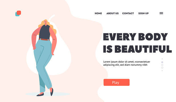Every Body is Beautiful Landing Page Template. Woman Pear Body Shape, Female Character Figure Types, Girl with Wide Hips