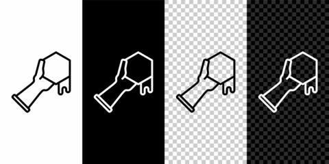 Set line Honeycomb and hand icon isolated on black and white, transparent background. Honey cells symbol. Sweet natural food. Vector