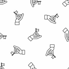 Obraz premium Grey line Mountains with flag on top icon isolated seamless pattern on white background. Symbol of victory or success concept. Goal achievement. Vector