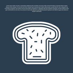 Blue line Bread toast for sandwich piece of roasted crouton icon isolated on blue background. Lunch, dinner, breakfast snack. Vector