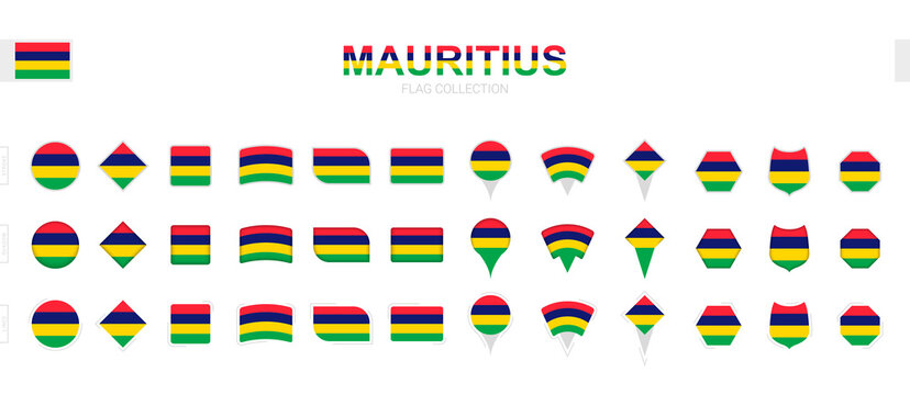 Large collection of Mauritius flags of various shapes and effects.
