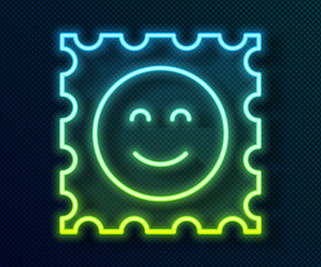 Glowing neon line LSD acid mark icon isolated on black background. Acid narcotic. Postmark. Postage stamp. Health danger. Vector