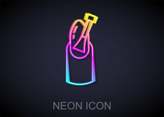 Glowing neon line Nail manicure icon isolated on black background. Vector