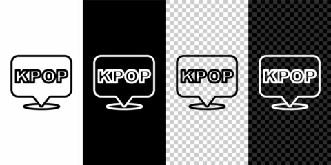 Set line K-pop icon isolated on black and white, transparent background. Korean popular music style. Vector
