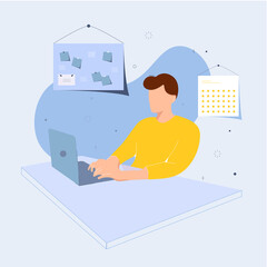 Online education study and distant educational web learning persen seamless concept with blue and yellow colours.