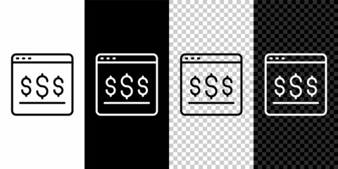 Set line Online shopping on screen icon isolated on black and white, transparent background. Concept e-commerce, e-business, online business marketing. Vector