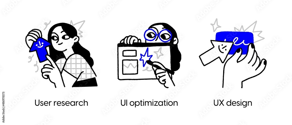 Wall mural user interface development - abstract business concept illustrations. user research, ui optimization