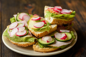 sandwiches with vegetables on a plate - spring breakfast