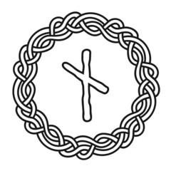 Rune Nautiz Nauthiz in a circle - an ancient Scandinavian symbol or sign, amulet. Viking writing. Hand drawn outline vector illustration for websites, games, engraving and print.