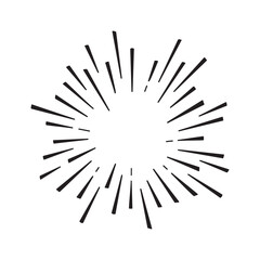 Obraz premium Burst line vector icon, sun drawn, vintage circle starburst, black doodle sunburst isolated on white background. Scribble illustration