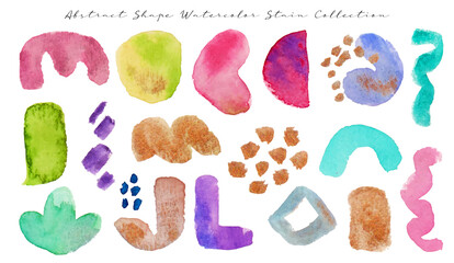 set of hand drawn colorful abstract shape watercolor
