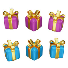 Set of gift boxes with golden bow  on isolated white background, decoration presents, surprise box. Vector illustration.