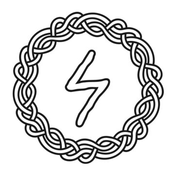 Rune Sowilo Sowulo in a circle - an ancient Scandinavian symbol or sign, amulet. Viking writing. Hand drawn outline vector illustration for websites, games, engraving and print.