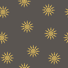 Simple seamless pattern of the sun on dark background. Vector illustration for a minimalistic design.
