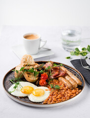 American Breakfast Sausage Egg Ham Bacon Toast and beans