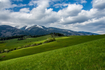 Fototapeta na wymiar spring landscape with mountains, Western Tatras, Liptov, Slovakia, Europe