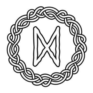 Rune Dagaz in a circle - an ancient Scandinavian symbol or sign, amulet. Viking writing. Hand drawn outline vector illustration for websites, games, engraving and print.