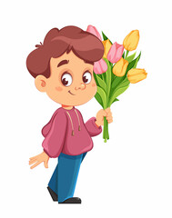 Happy Women's day. Cute boy cartoon character