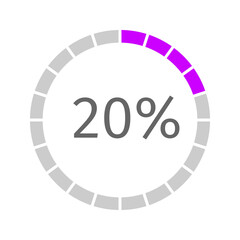 Buffering icon with 20 percent filled round loading bar. Progress, waiting or downloading symbol. Infographic element for website interface. Vector flat illustration isolated on white background