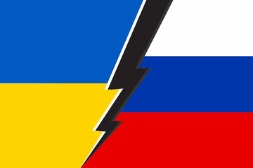 The conflict between Russia and Ukraine war flags vs icon 