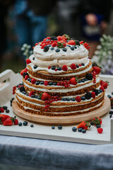 Wedding cake at a party with berries